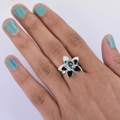 6mm Certified Blue Diamond Solitaire Ring- Lovely Gift, Flower Design - ZeeDiamonds
