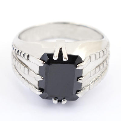 4.5 Ct Radiant Cut Black Diamond Men's Ring in White Gold Finish - ZeeDiamonds