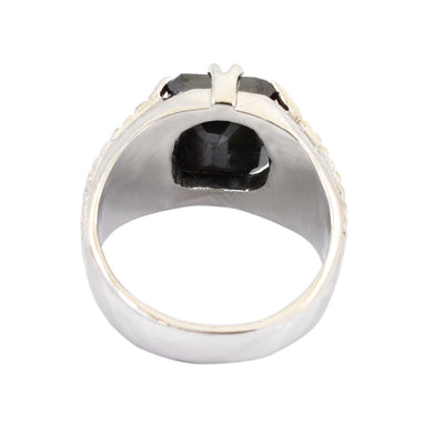 4.5 Ct Radiant Cut Black Diamond Men's Ring in White Gold Finish - ZeeDiamonds