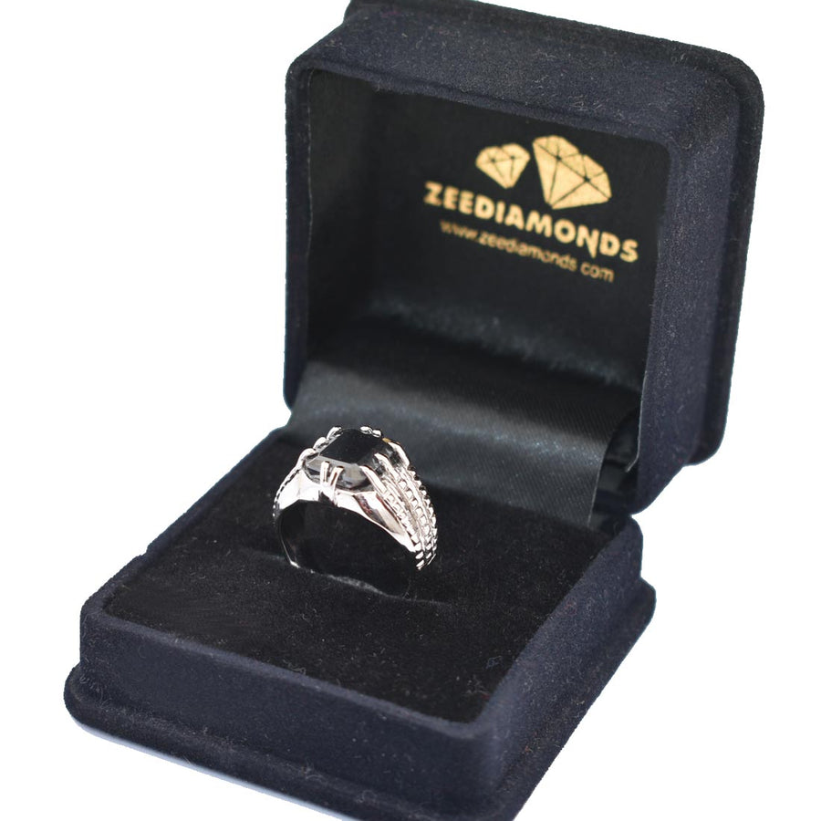4.5 Ct Radiant Cut Black Diamond Men's Ring in White Gold Finish - ZeeDiamonds