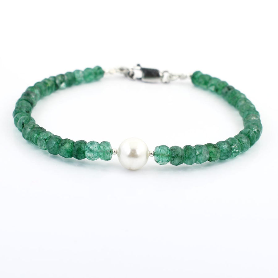 AAA Certified Emerald Gemstone & Pearl Bead Bracelet, Great Shine - ZeeDiamonds