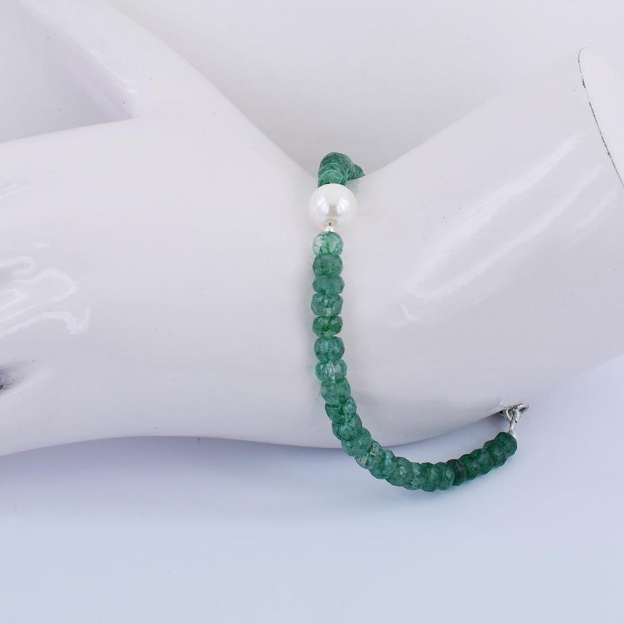 AAA Certified Emerald Gemstone & Pearl Bead Bracelet, Great Shine - ZeeDiamonds