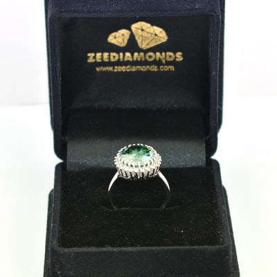 3.65 Ct Certified Blue Diamond Women's Ring with Diamond Accents - ZeeDiamonds