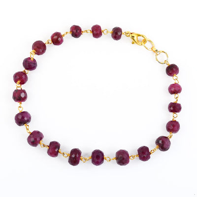 47.70 Ct Handmade Ruby Gemstone Chain Bracelet In Yellow Gold - ZeeDiamonds