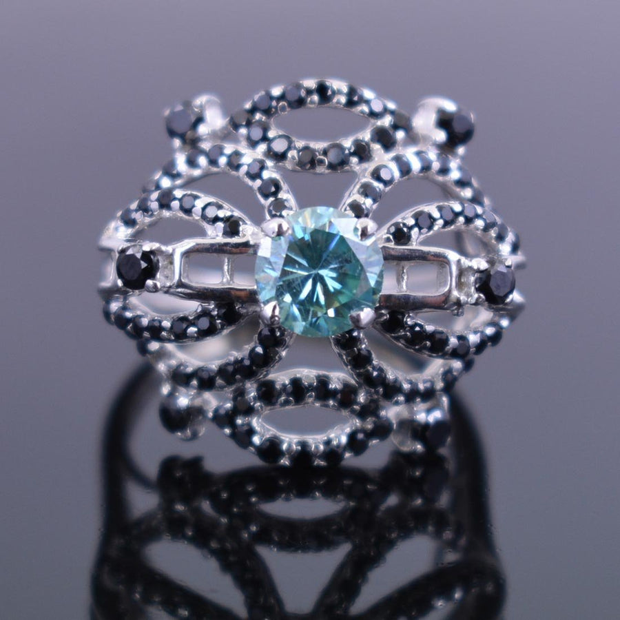 0.80 Ct Certified Blue Diamond Cocktail Ring with Black Diamond Accents - ZeeDiamonds