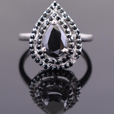 1.70 Ct Black Diamond Solitaire Designer Ring with Black Accents - ZeeDiamonds