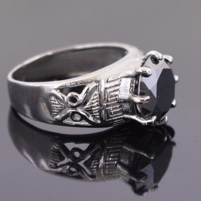 3.40 Ct Round Shape Black Diamond Solitaire Ring in Designer Creation - ZeeDiamonds