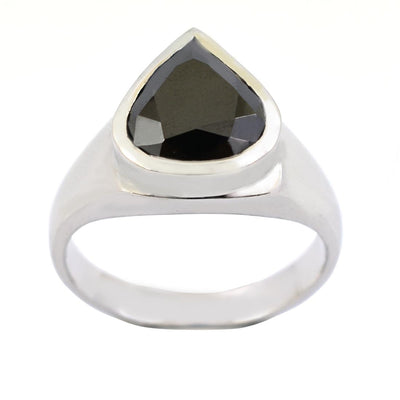 5.85 Ct Pear Shape Black Diamond Solitaire Ring in 925 Sterling Silver - ZeeDiamonds