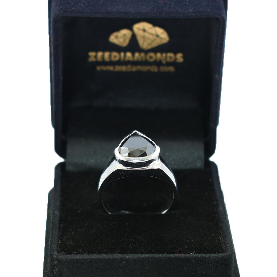 5.85 Ct Pear Shape Black Diamond Solitaire Ring in 925 Sterling Silver - ZeeDiamonds