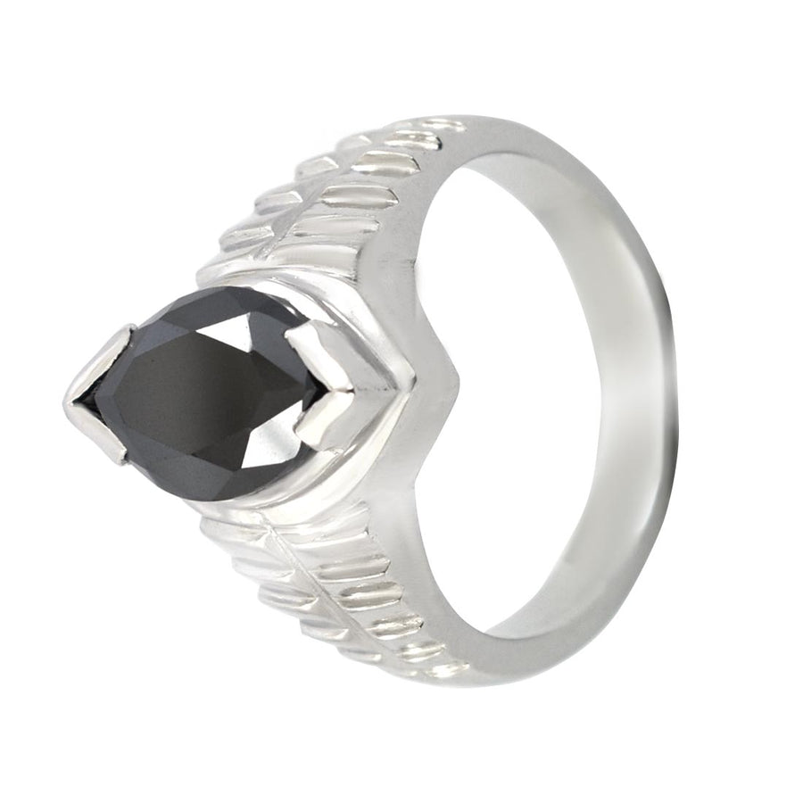 5 Ct Marquise Shape Black Diamond Solitaire Ring in 925 Sterling Silver - ZeeDiamonds