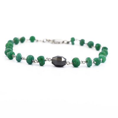 25.70 Ct Cabochon Emerald Chain Bracelet With Black Diamond Bead - ZeeDiamonds