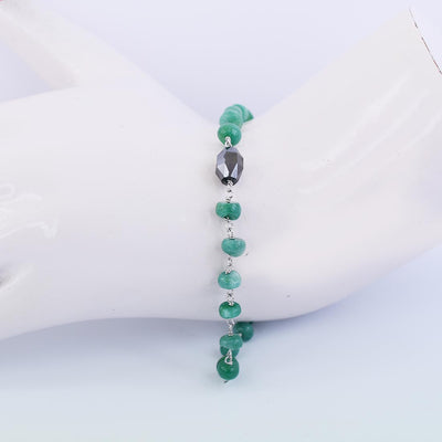 25.70 Ct Cabochon Emerald Chain Bracelet With Black Diamond Bead - ZeeDiamonds