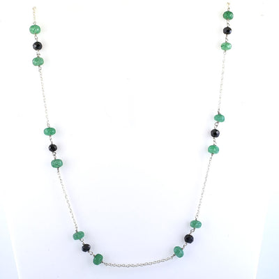 4 mm, Round Black Diamond with Emerald Beads Fancy Necklace - ZeeDiamonds