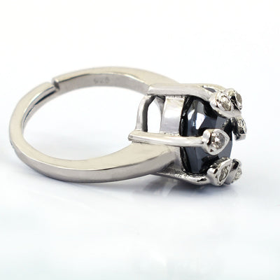 5.5 Ct Black Diamond Solitaire Ring With Diamond Accents - ZeeDiamonds