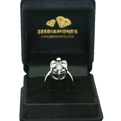 5.55 Ct Black Diamond Solitaire Designer Ring with White Diamond Accents - ZeeDiamonds