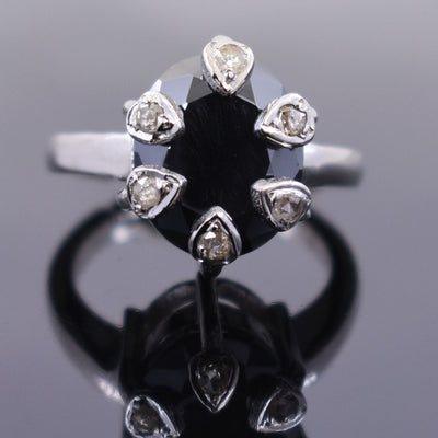 5.5 Ct Black Diamond Solitaire Ring With Diamond Accents - ZeeDiamonds