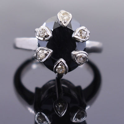 5.55 Ct Black Diamond Solitaire Designer Ring with White Diamond Accents - ZeeDiamonds