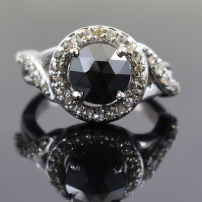 2.2 Ct Black Diamond Ring with Diamond Accents, Wedding Gift Ring - ZeeDiamonds