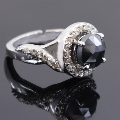 2.2 Ct Black Diamond Ring with Diamond Accents, Wedding Gift Ring - ZeeDiamonds