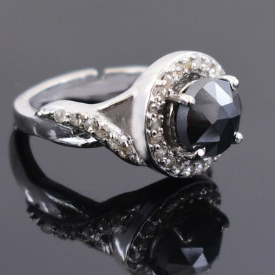 2.2 Ct Black Diamond Solitaire Ring With Diamond Accents - ZeeDiamonds