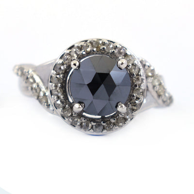 2.2 Ct Black Diamond Ring with Diamond Accents, Wedding Gift Ring - ZeeDiamonds