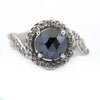 2.20 Ct Rose Cut Black Diamond Solitaire Ring with Diamond Accents, Certified! Great Brilliance & Luster