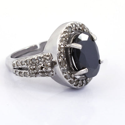 4 Ct Black Diamond Solitaire Ring With Diamond Accents - ZeeDiamonds