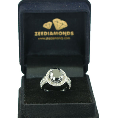 4 Ct Black Diamond Solitaire Ring With Diamond Accents - ZeeDiamonds