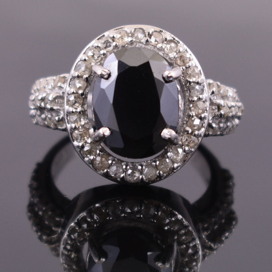 4 Ct Black Diamond Solitaire Ring With Diamond Accents - ZeeDiamonds