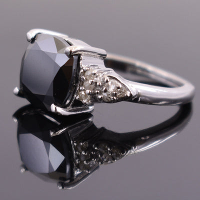 4.25 Ct Black Diamond Solitaire Cocktail Ring with Diamond Accents - ZeeDiamonds