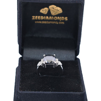 4.25 Ct Black Diamond Solitaire Cocktail Ring with Diamond Accents - ZeeDiamonds