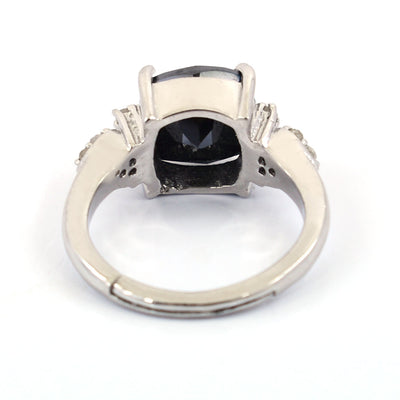 4.5 Ct, Cushion Shape Black Diamond Ring With Diamond Accents - ZeeDiamonds