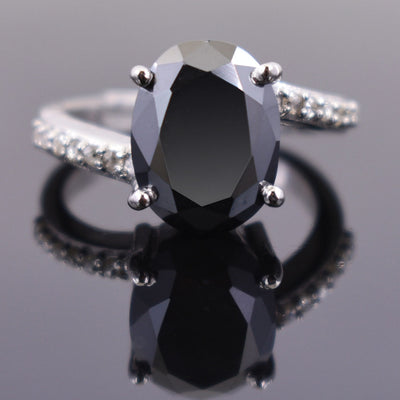 5.15 Ct Oval Cut Black Diamond with Diamond Accents Designer Ring - ZeeDiamonds