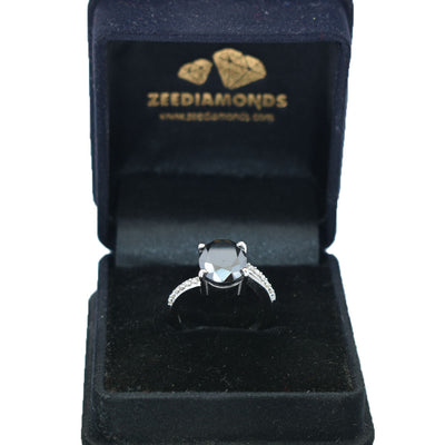 5 Ct Black Diamond Solitaire Ring With Diamond Accents - ZeeDiamonds