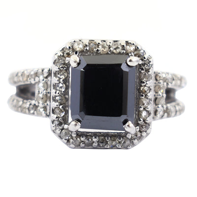 2.5 Ct, Radiant Shape Black Diamond Ring With Diamond Accents - ZeeDiamonds