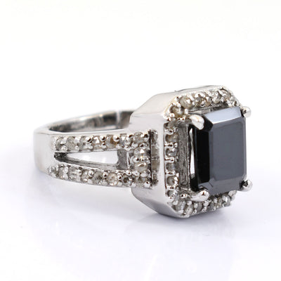 2.5 Ct, Radiant Shape Black Diamond Ring With Diamond Accents - ZeeDiamonds