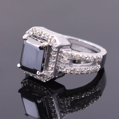 2.5 Ct, Radiant Shape Black Diamond Ring With Diamond Accents - ZeeDiamonds