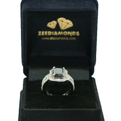 2.5 Ct, Radiant Shape Black Diamond Ring With Diamond Accents - ZeeDiamonds