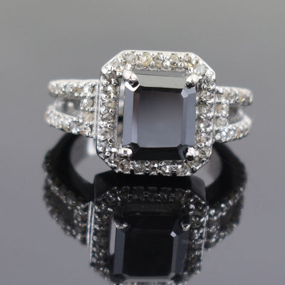 2.5 Ct, Radiant Shape Black Diamond Ring With Diamond Accents - ZeeDiamonds