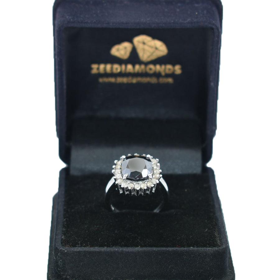 4.15 Carat Black Diamond Solitaire with Accents Designer Ring, Gift for Birthday - ZeeDiamonds