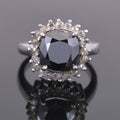 4 Ct, Cushion Cut Black Diamond Ring With Diamond Accents - ZeeDiamonds