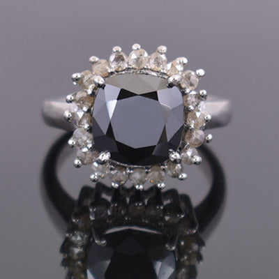 4.15 Carat Black Diamond Solitaire with Accents Designer Ring, Gift for Birthday - ZeeDiamonds