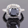 4.15 Ct Designer Black Diamond Solitaire Ring with Accents, 925 Sterling Silver- Great Sparkle