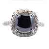 4 Ct Cushion Black Diamond Designer Ring With Diamond Accents - ZeeDiamonds