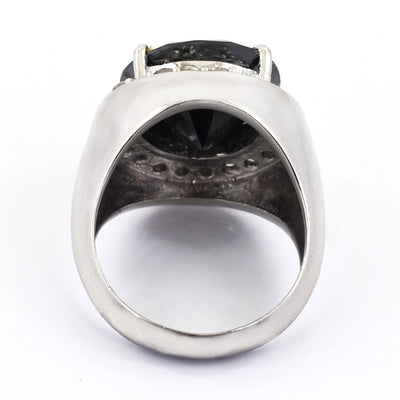 Huge & Rare, 11 Ct Black Diamond Solitaire Ring With Diamond Accents - ZeeDiamonds