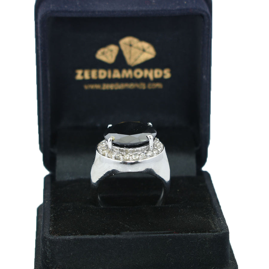 Huge & Rare, 11 Ct Black Diamond Solitaire Ring With Diamond Accents - ZeeDiamonds