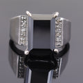 10 Ct Rectangle Shape, Black Diamond Ring With Diamond Accents - ZeeDiamonds