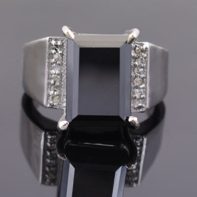 10.05 Cts Princess Cut Black Diamond Solitaire with Accents Designer Ring - ZeeDiamonds