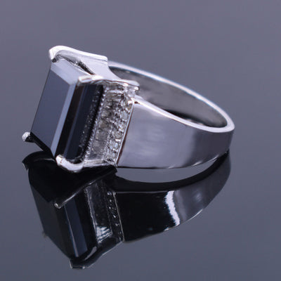 10 Ct Rectangle Shape, Black Diamond Ring With Diamond Accents - ZeeDiamonds