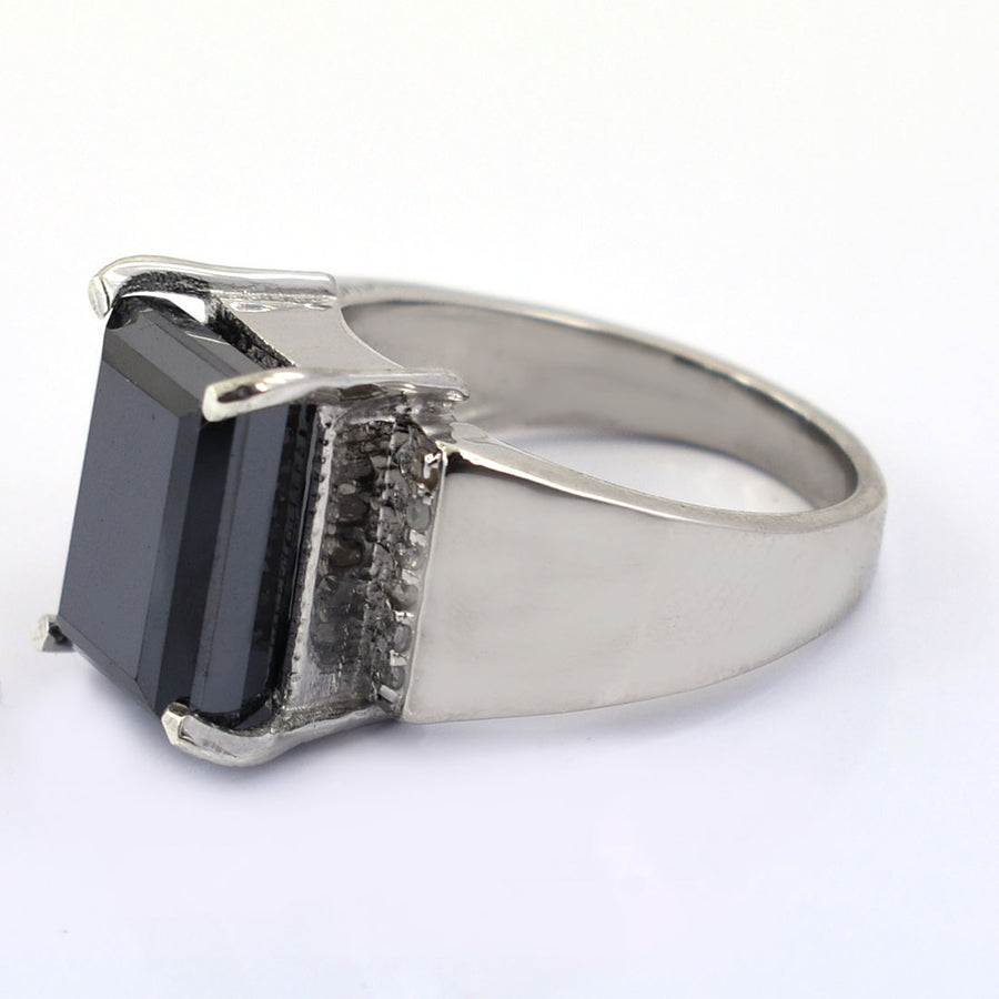 10.05 Cts Princess Cut Black Diamond Solitaire with Accents Designer Ring - ZeeDiamonds